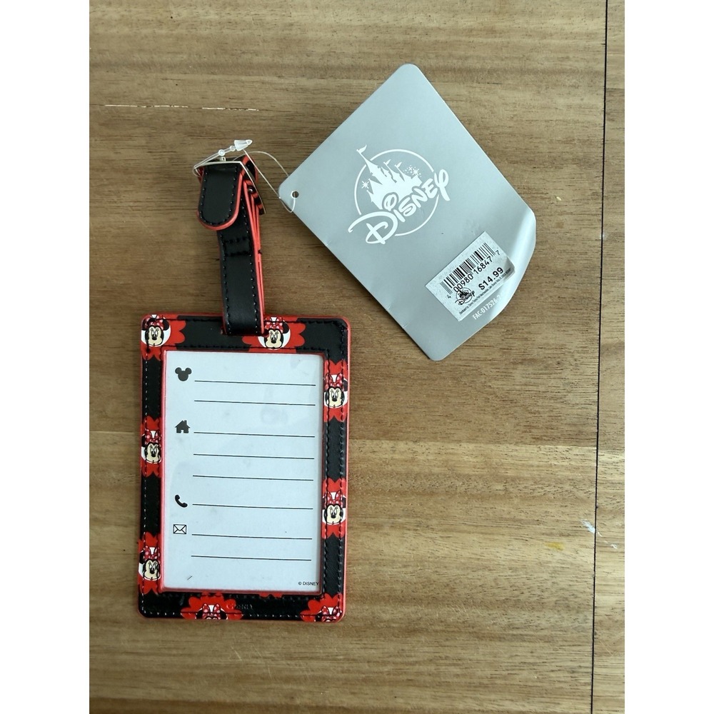 Disney Parks Minnie Mouse Floral Luggage Tag Black Red Travel Bag Tag NWT
